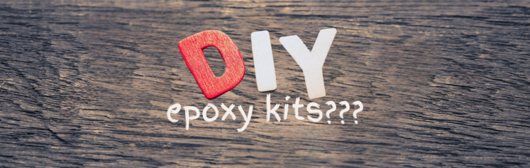 DIY epoxy kits text on rustic wood background