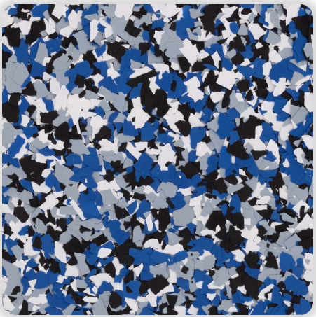 Dream Blue Orbit flake blend with blue, white, gray, and black color chips