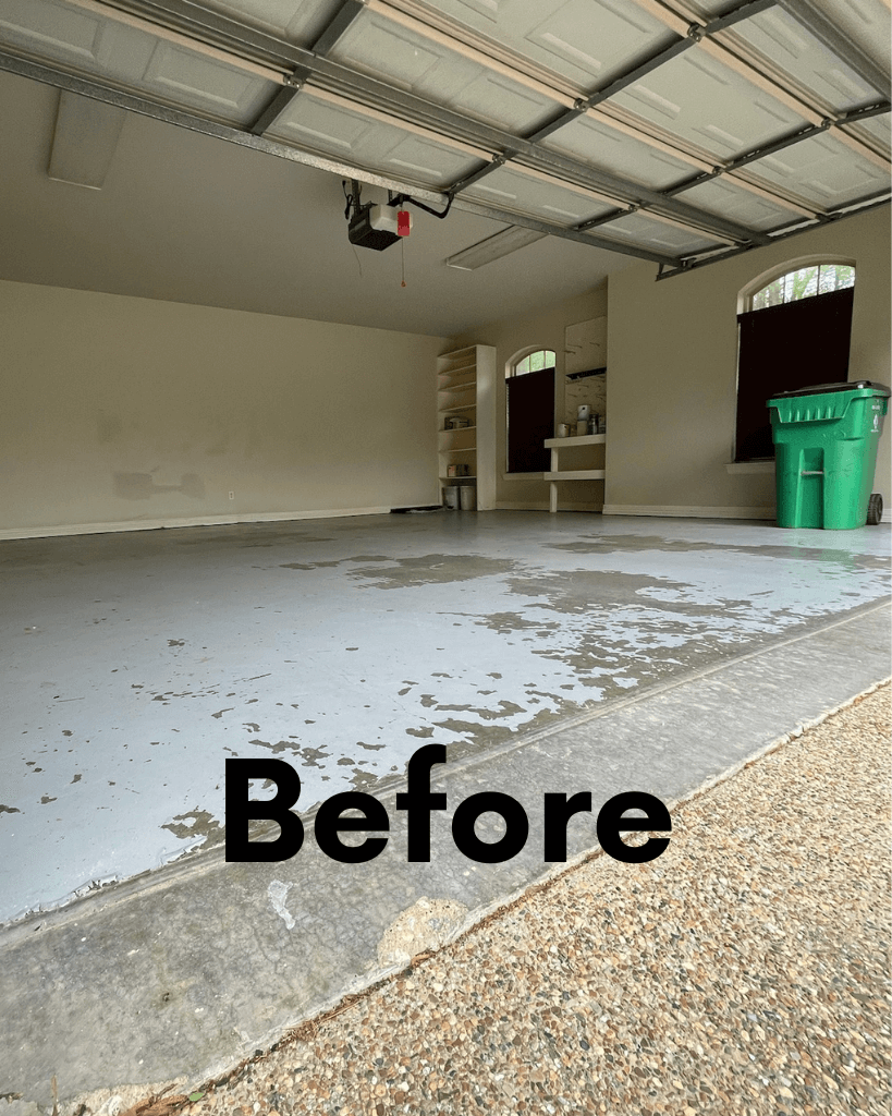 Before — peeling garage floor coating