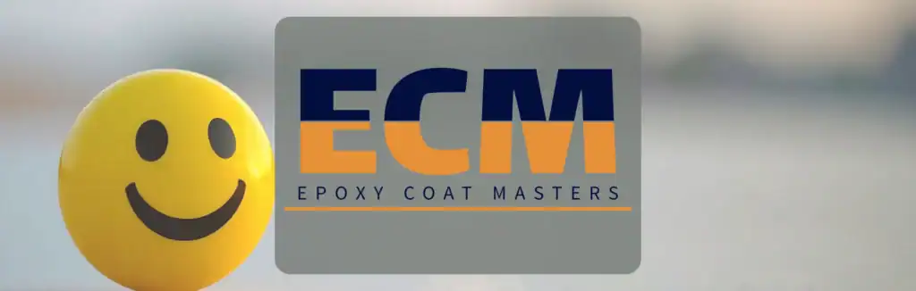 Bright yellow smiley ball with epoxy coating visual, promoting quality epoxy floor solutions.