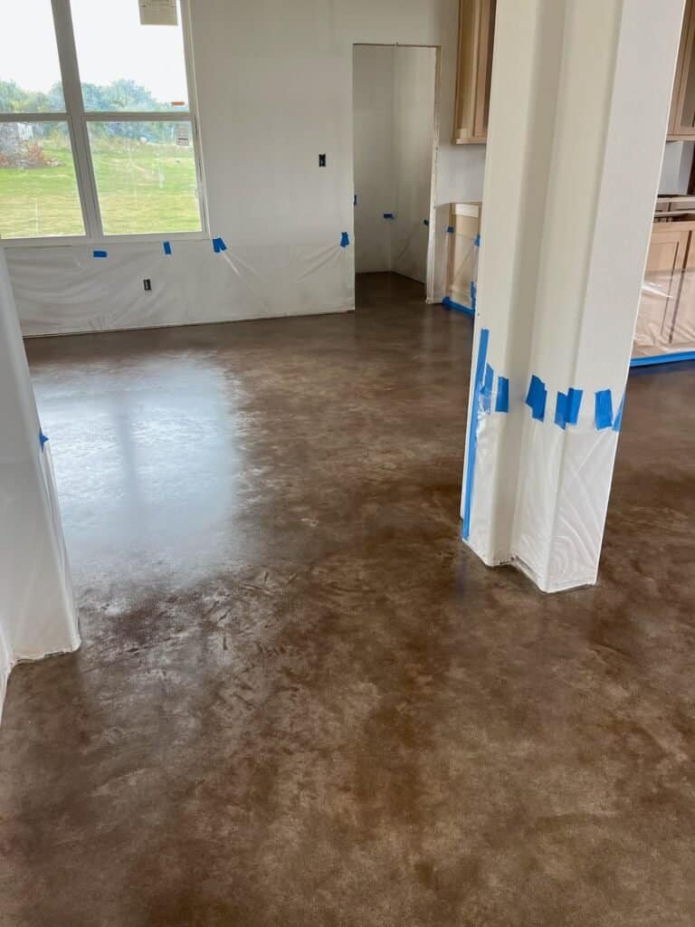 Polished epoxy floor in a new home under construction.