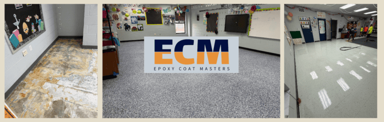 Commercial epoxy flooring installation at East Texas school by Epoxy Coat Masters.