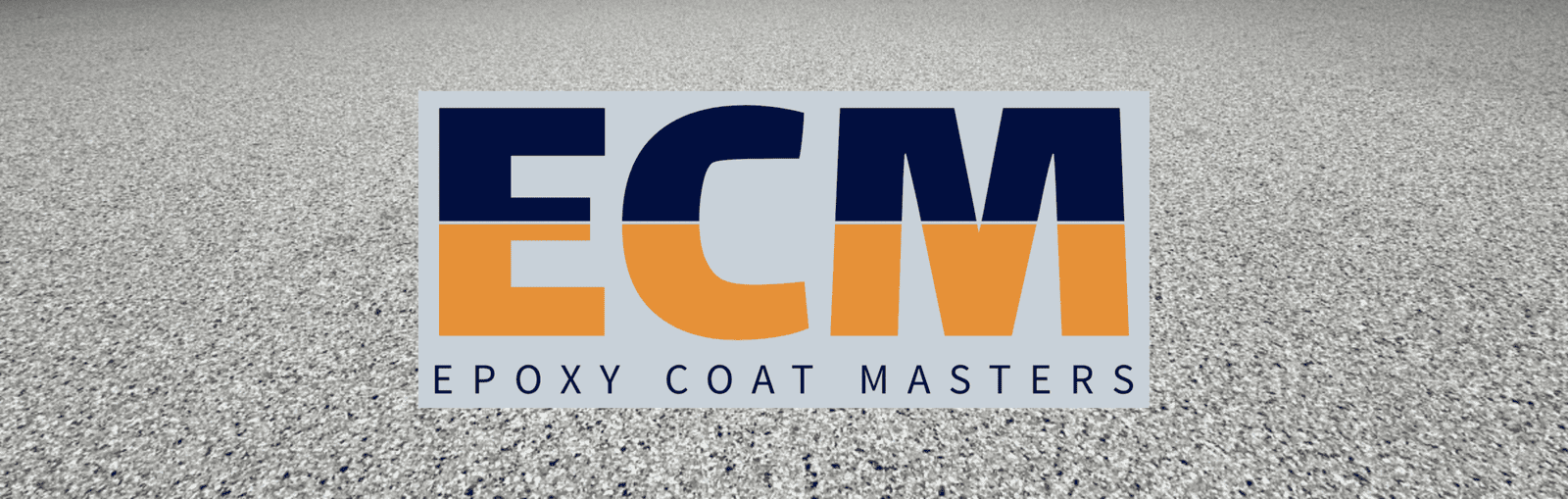 Epoxy Coat Masters logo on a textured garage floor surface.