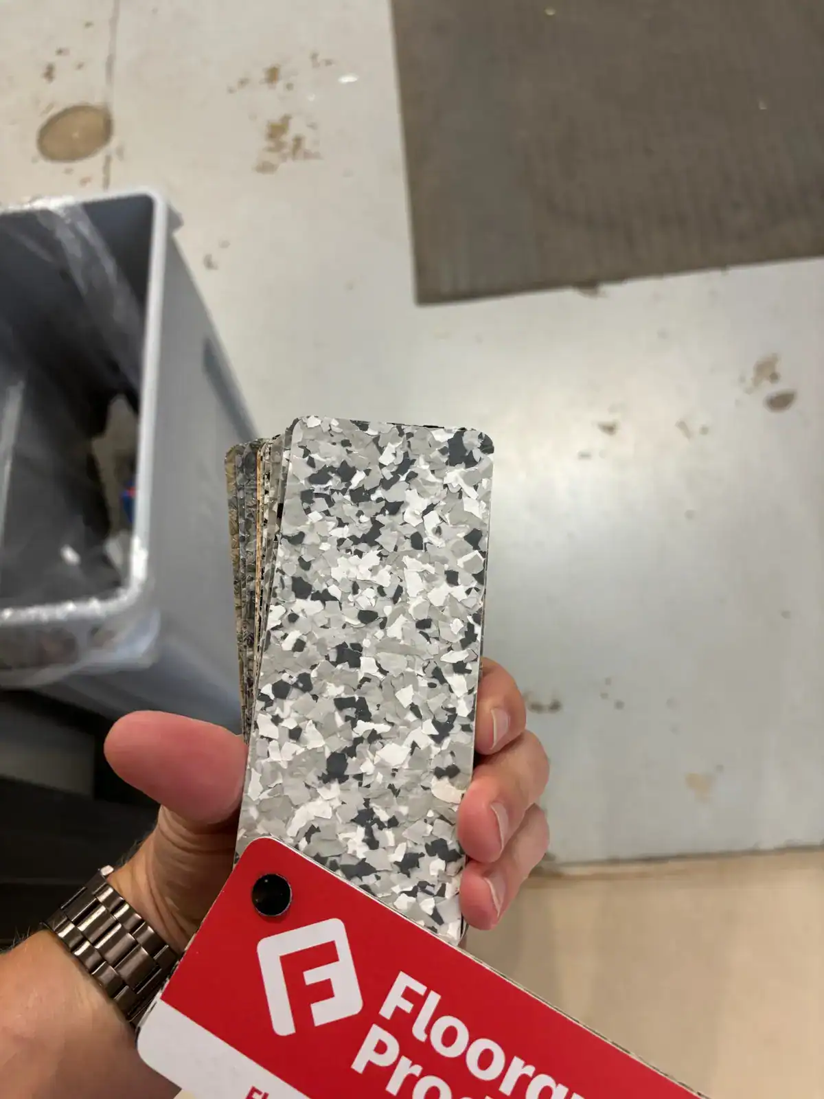 Gravel decorative flake sample selected for a commercial kitchen floor