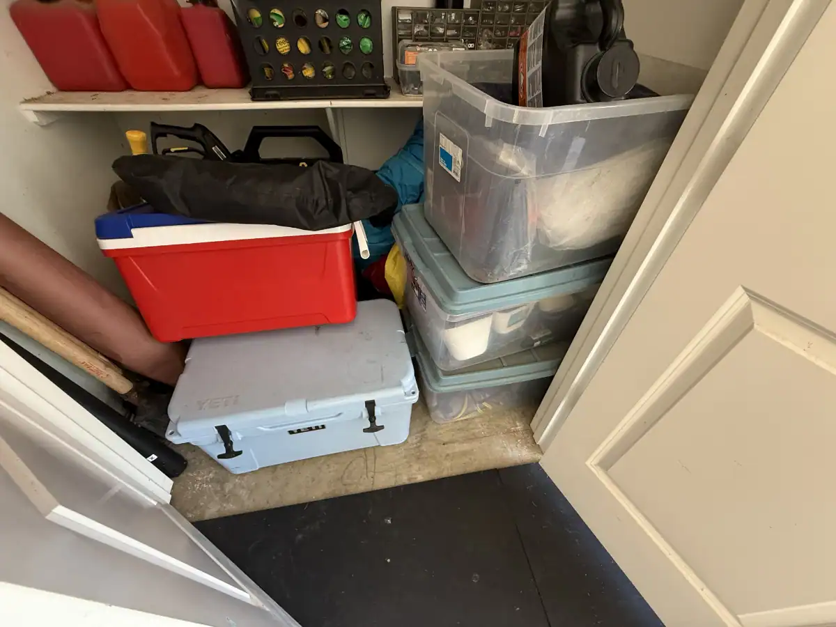 Garage storage area on bare concrete before floor coating in Hideaway, Texas